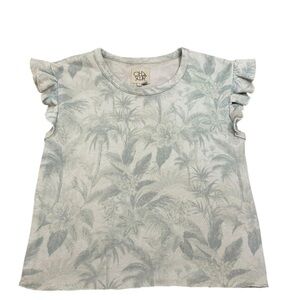 Chaser Flutter Sleeve Raw Edge Terrycloth Sweat Top Palm Tree Women’s Small NWOT